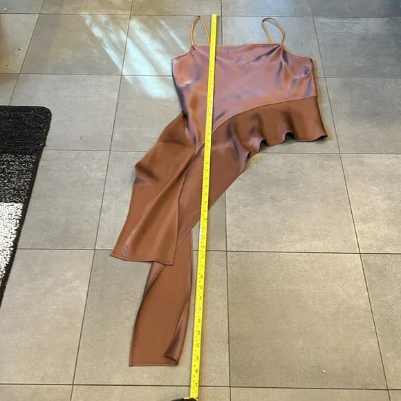 Helmut Lang Asymmetrical Brown Satin Sleeveless Blouse - Picture 8 of 12